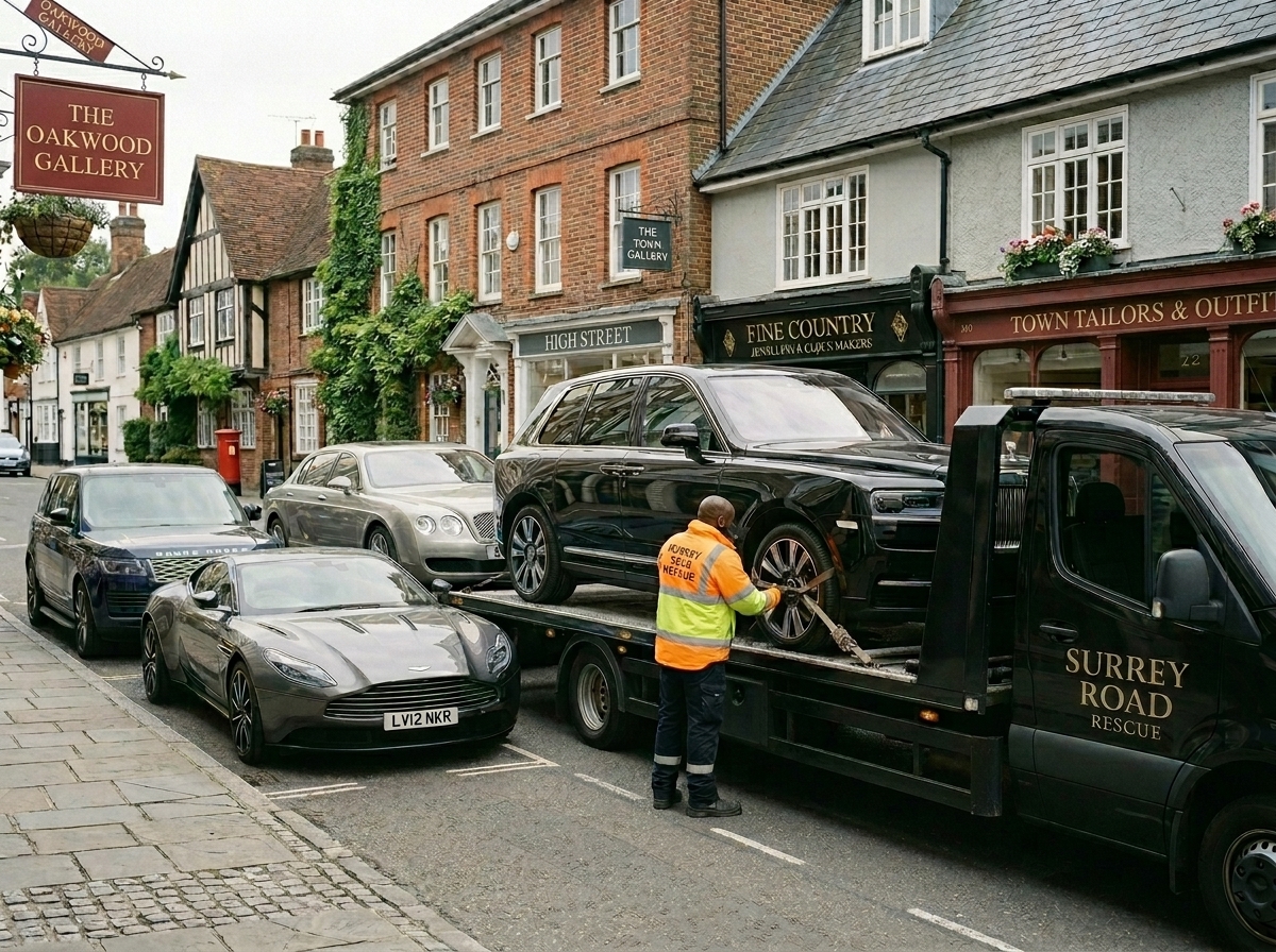 Surrey Road Rescue recovery truck in Surrey countryside